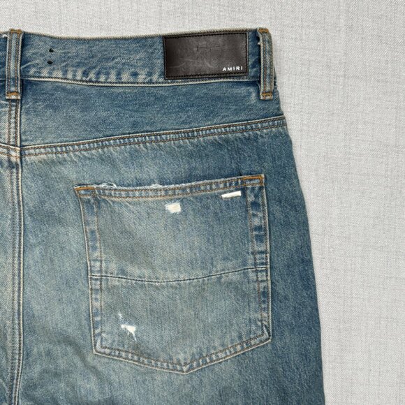 Amiri Distressed Raw Hem Jeans Blue Medium Wash Straight Leg Denim Size 34 - Picture 5 of 15